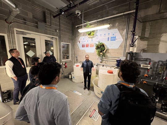Group tour of the onsite blackwater reuse system at Salesforce Tower
